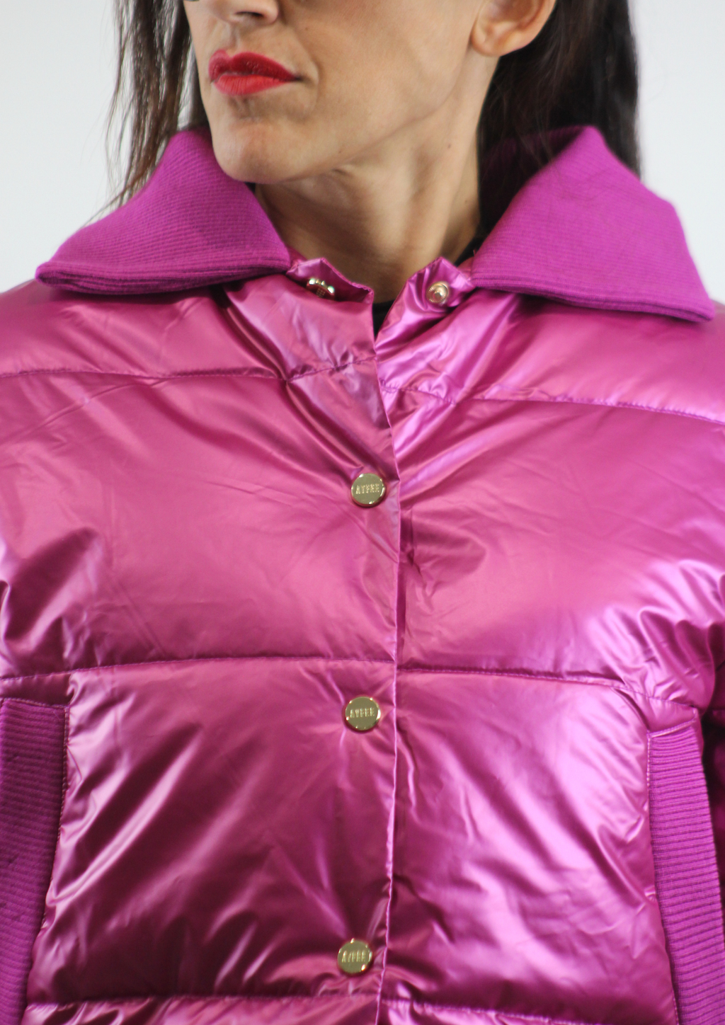 Piumino collo maglia fucsia