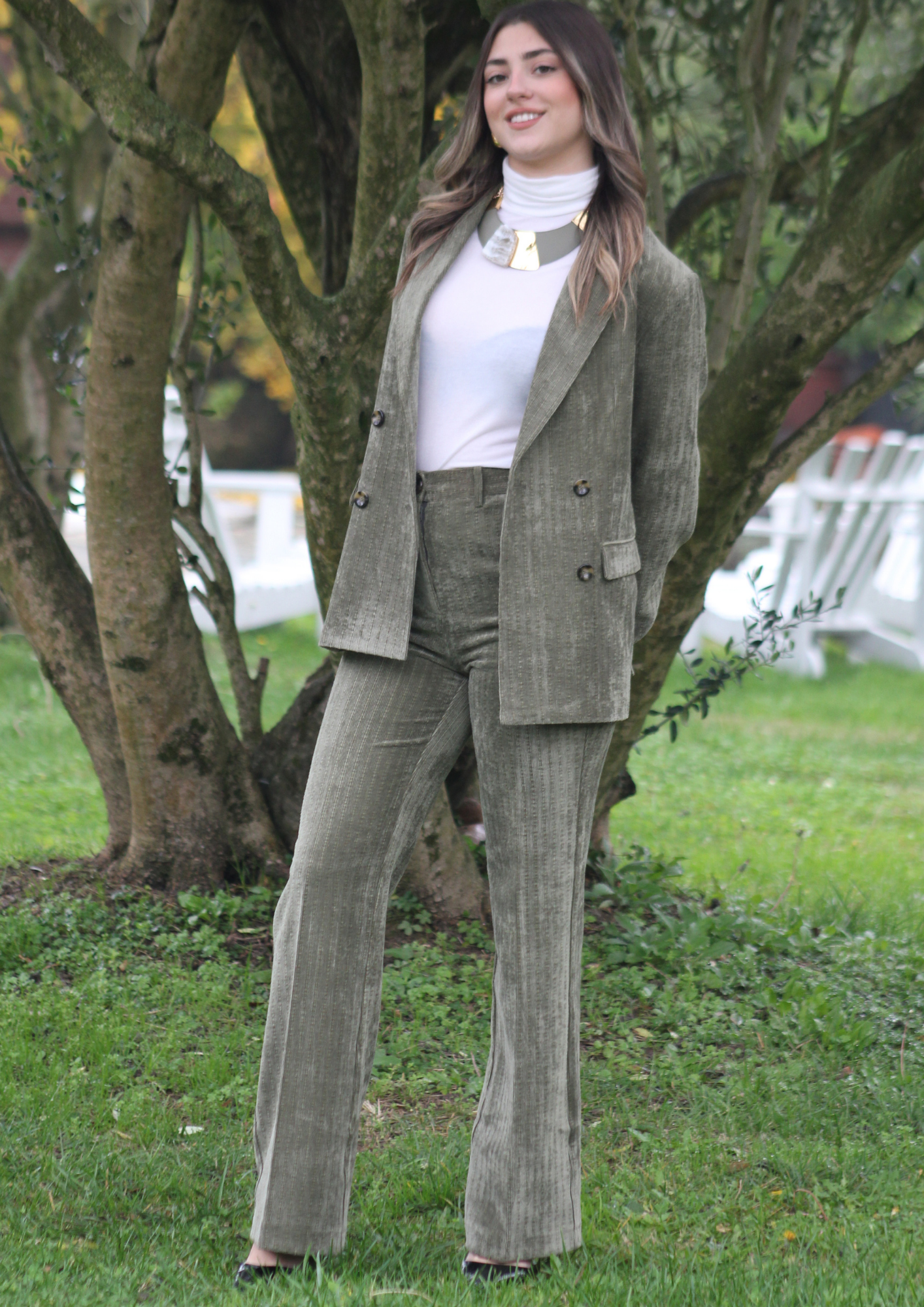 Pantalone velluto verde