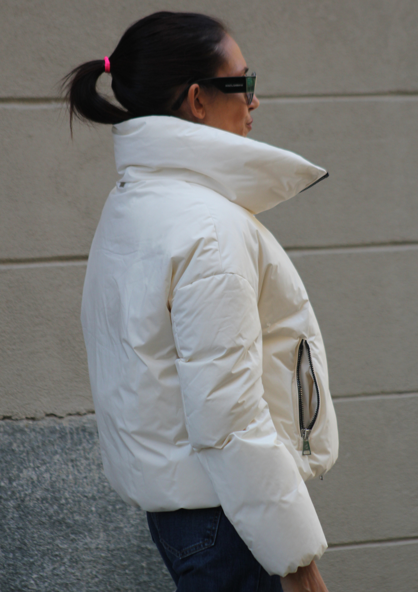 Piumino cropped coulisse panna