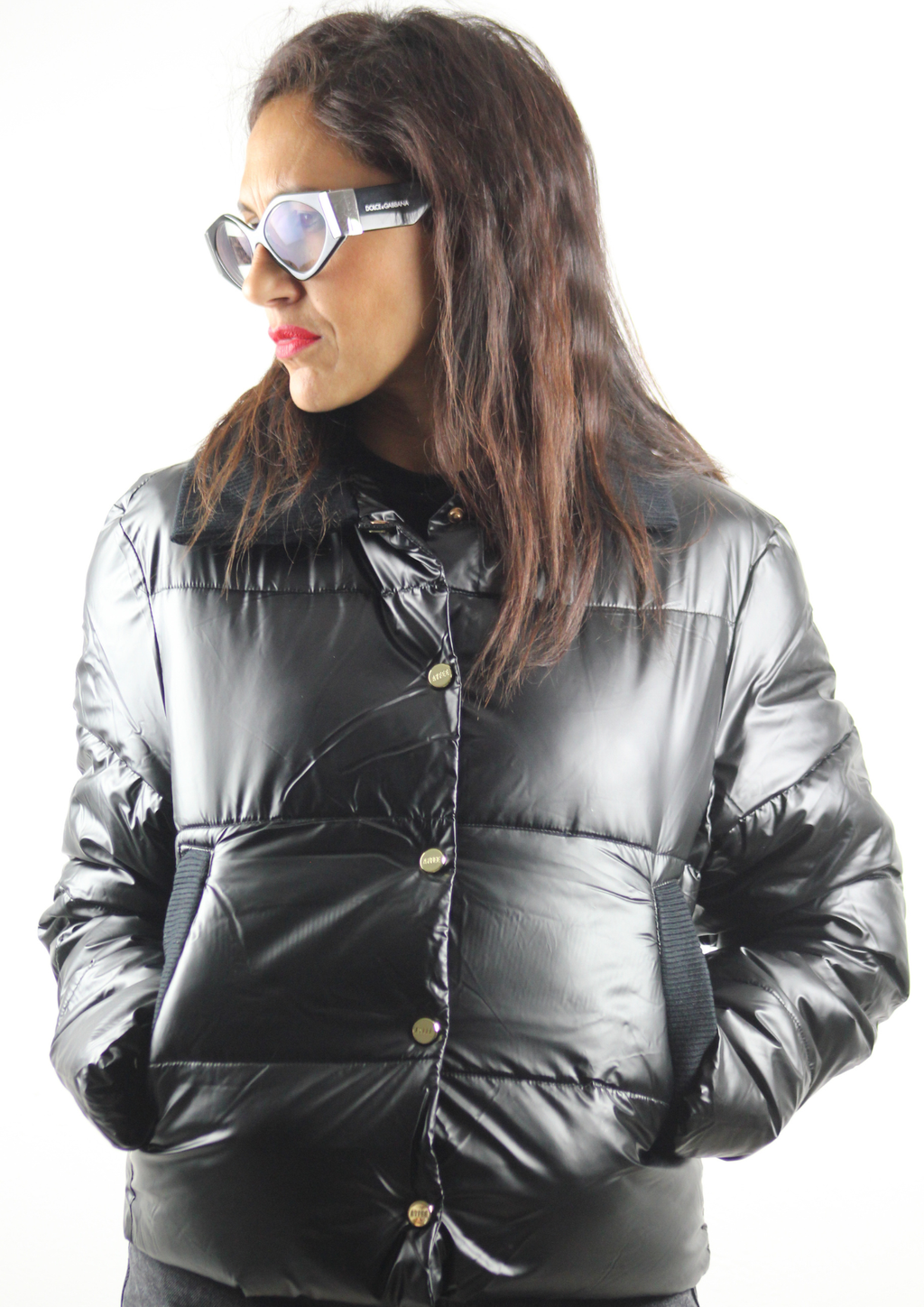 Piumino collo maglia nero