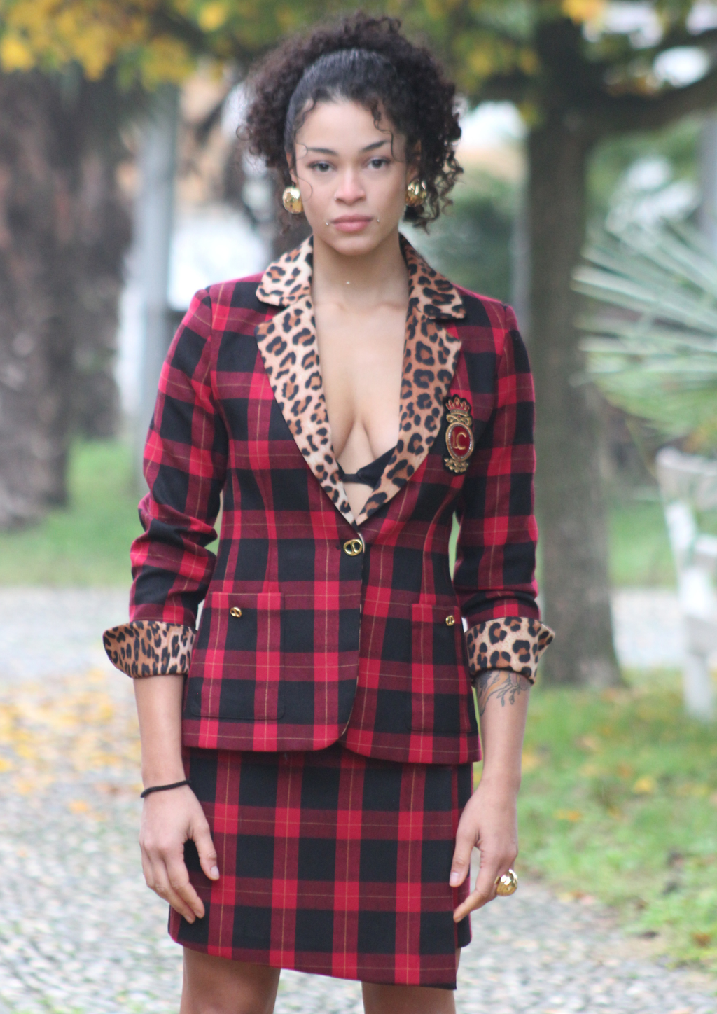 Blazer tartan rossa nera