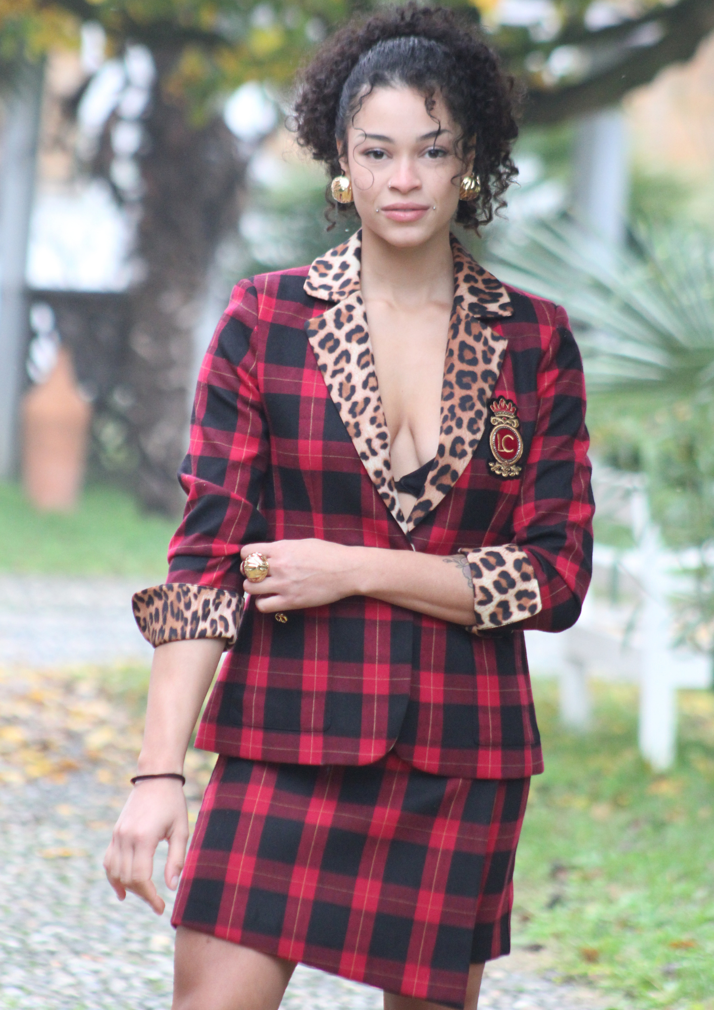 Blazer tartan rossa nera