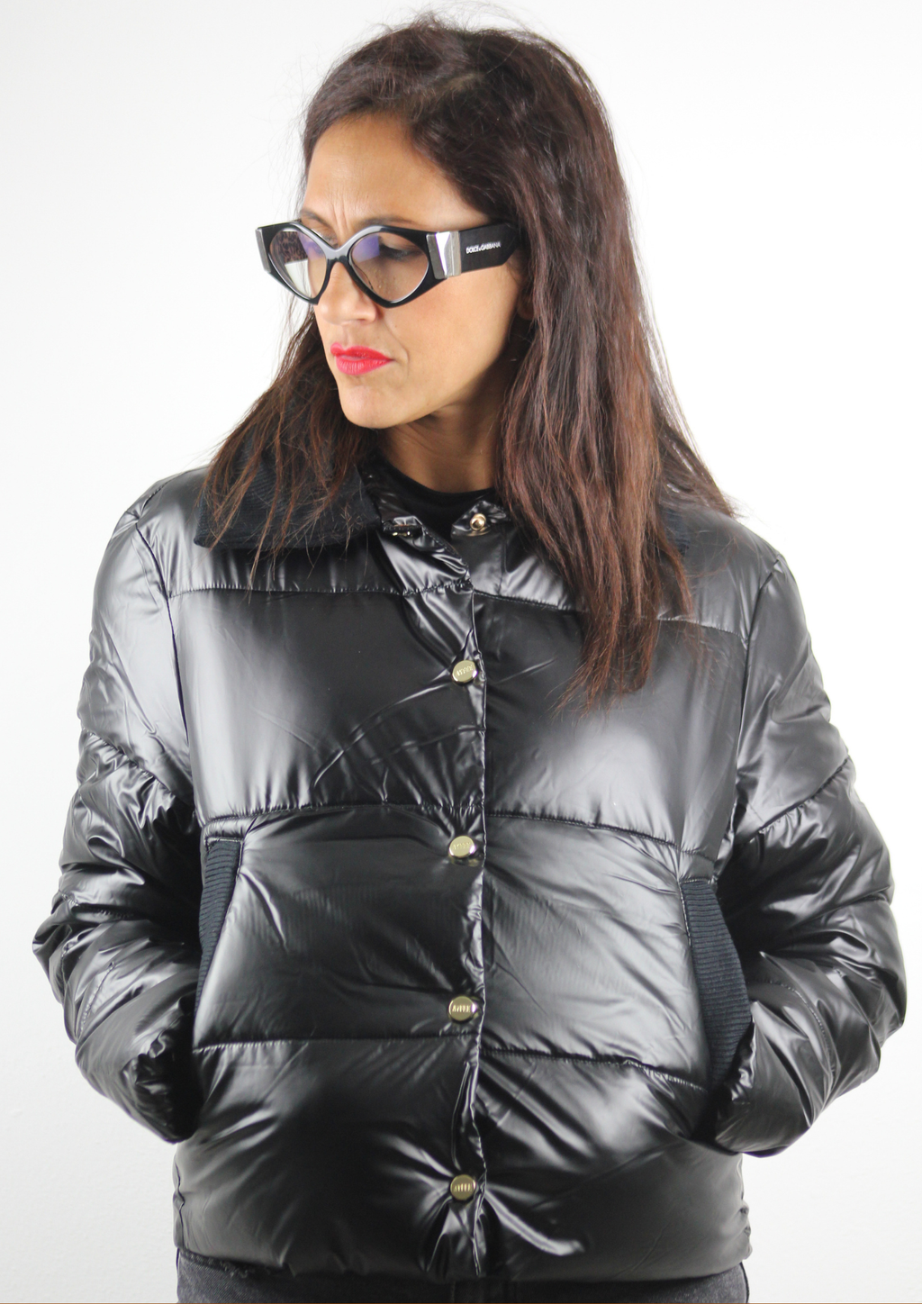 Piumino collo maglia nero