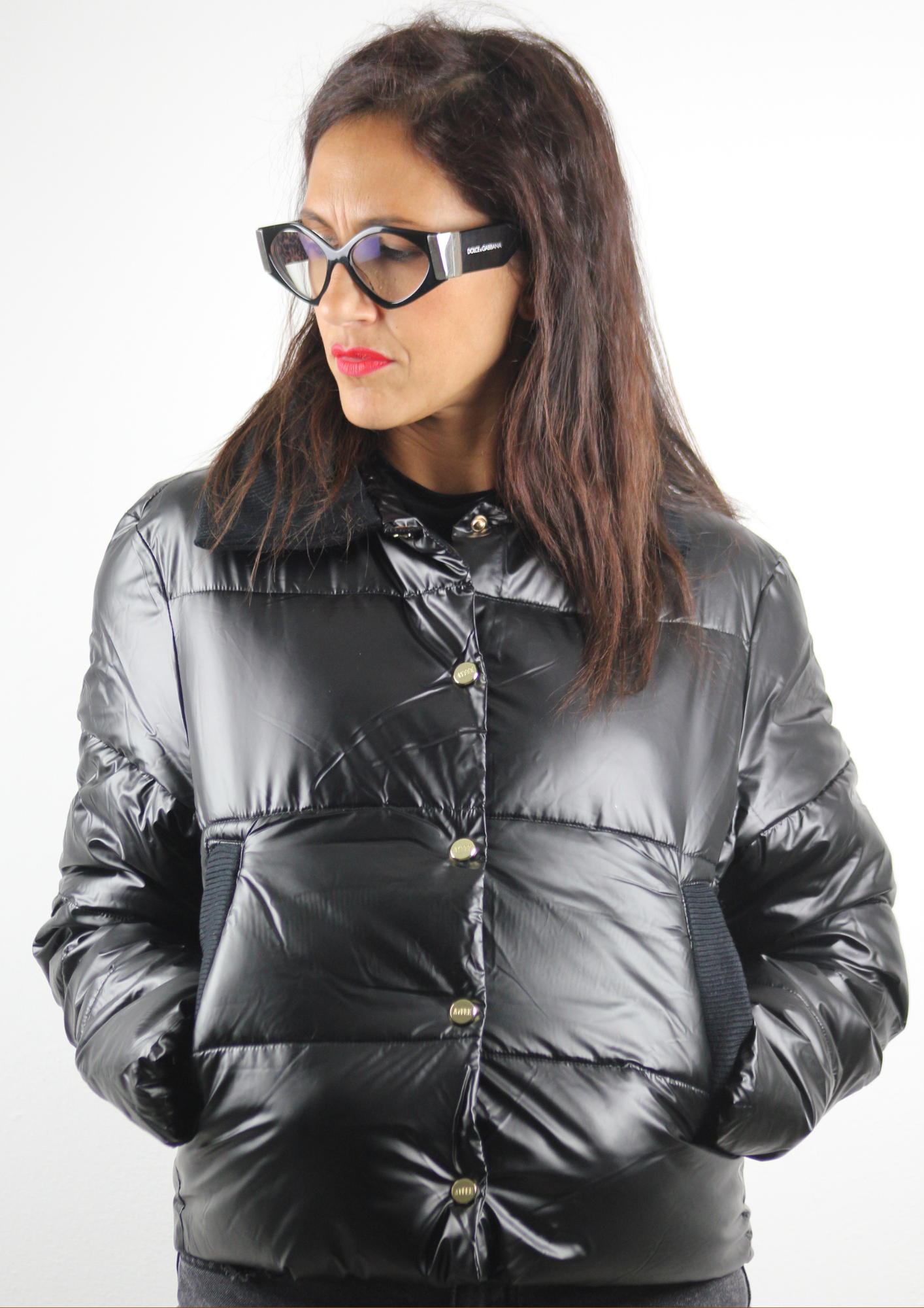 Piumino collo maglia nero