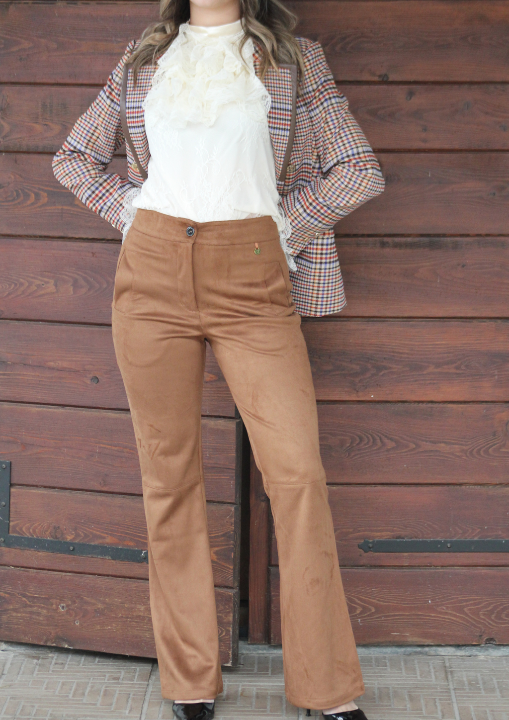 Pantalone scamosciato cammello