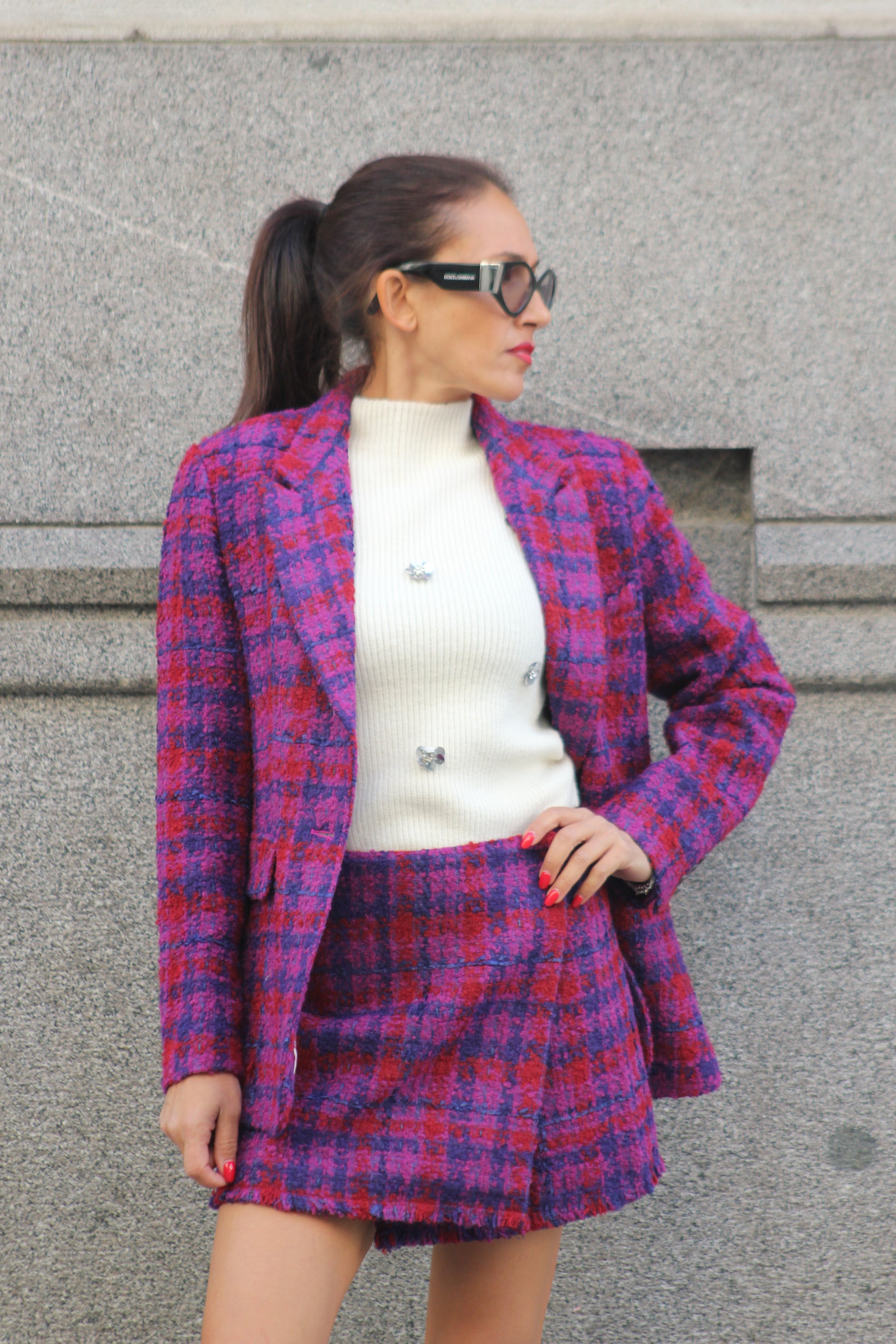 Giacca quadri  fucsia