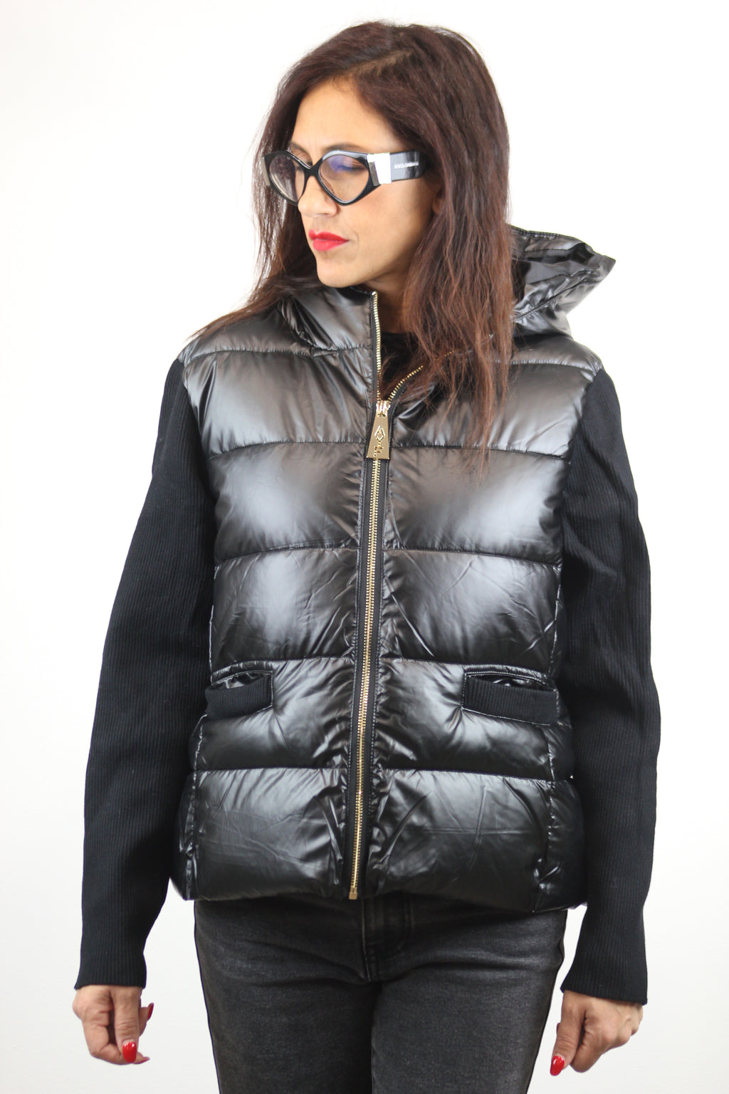 Piumino con maniche in maglia nero