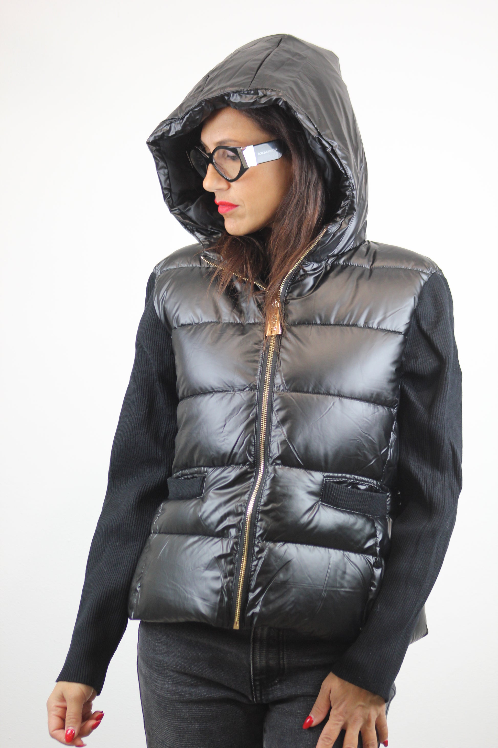 Piumino con maniche in maglia nero