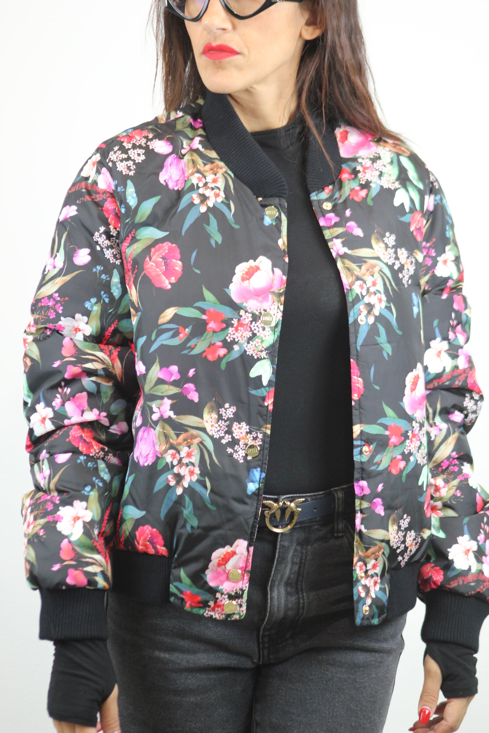 Bomber piumino stampato fiori