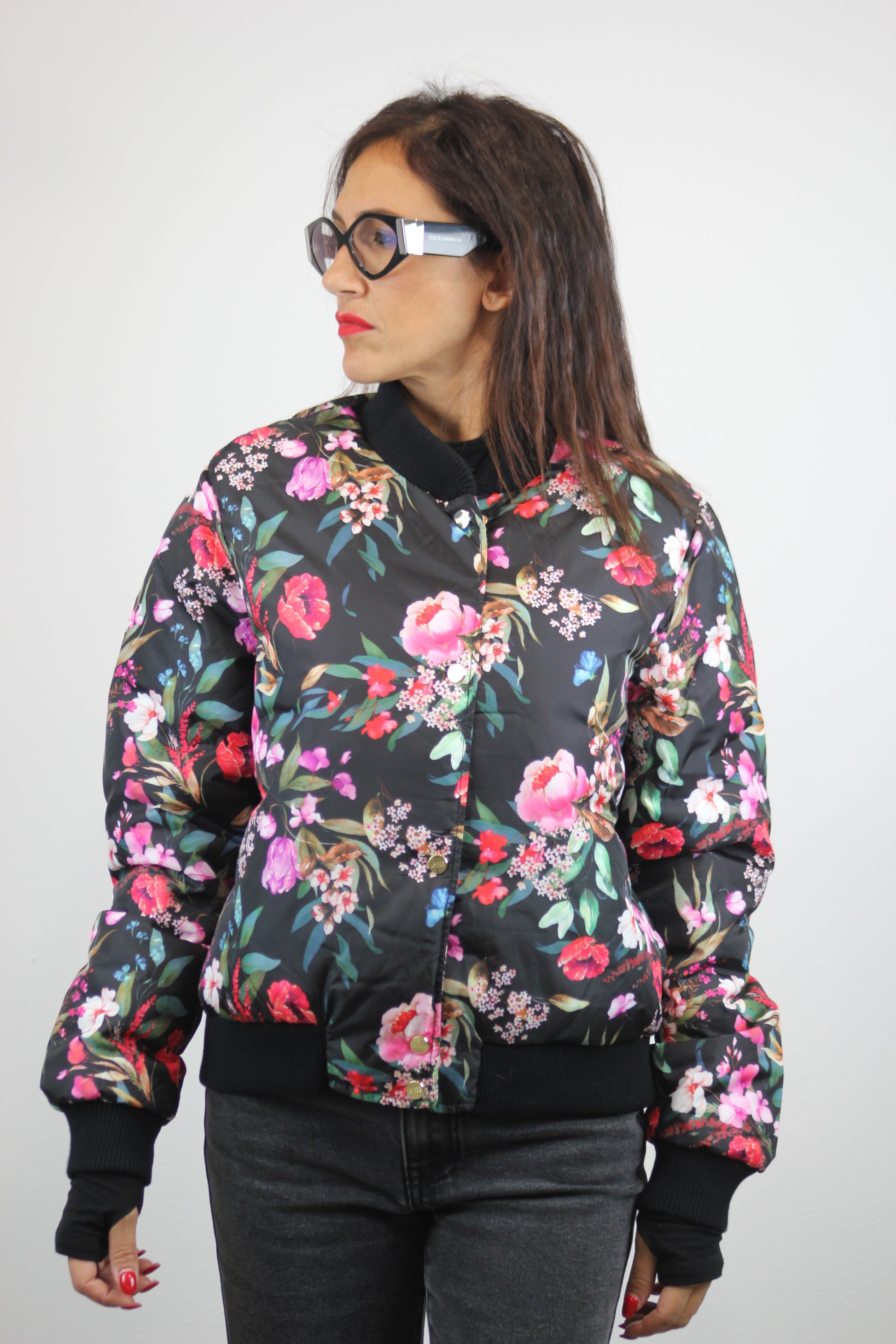 Bomber piumino stampato fiori