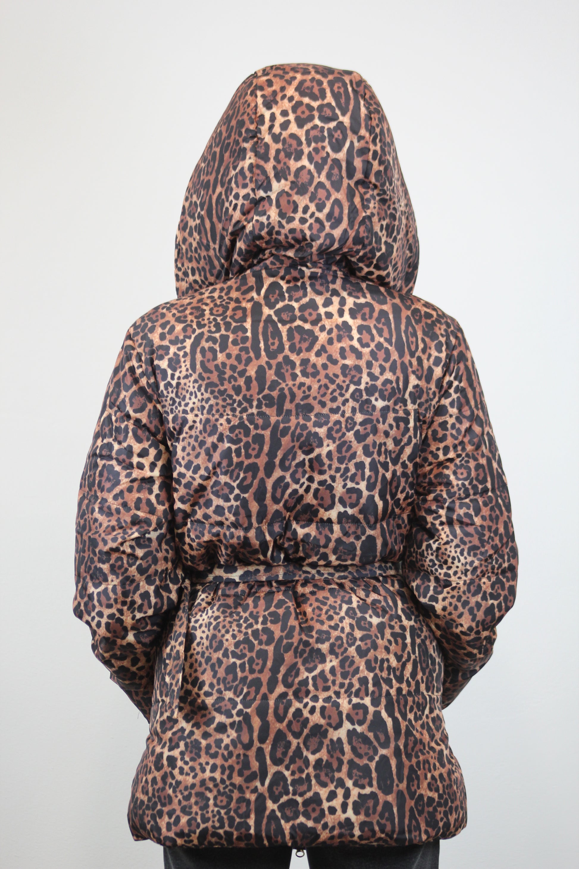 Giacca piumino midi stampato maculato