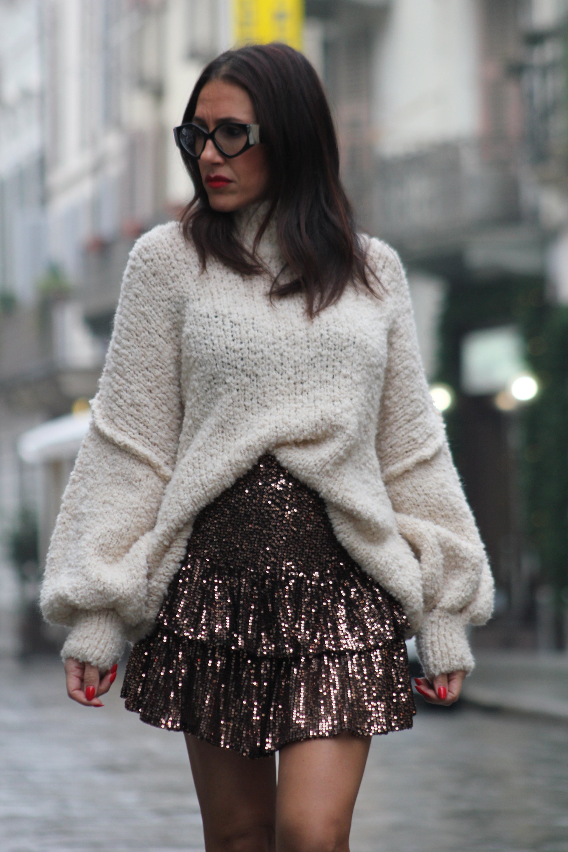 Gonna pantalone paillettes marrone