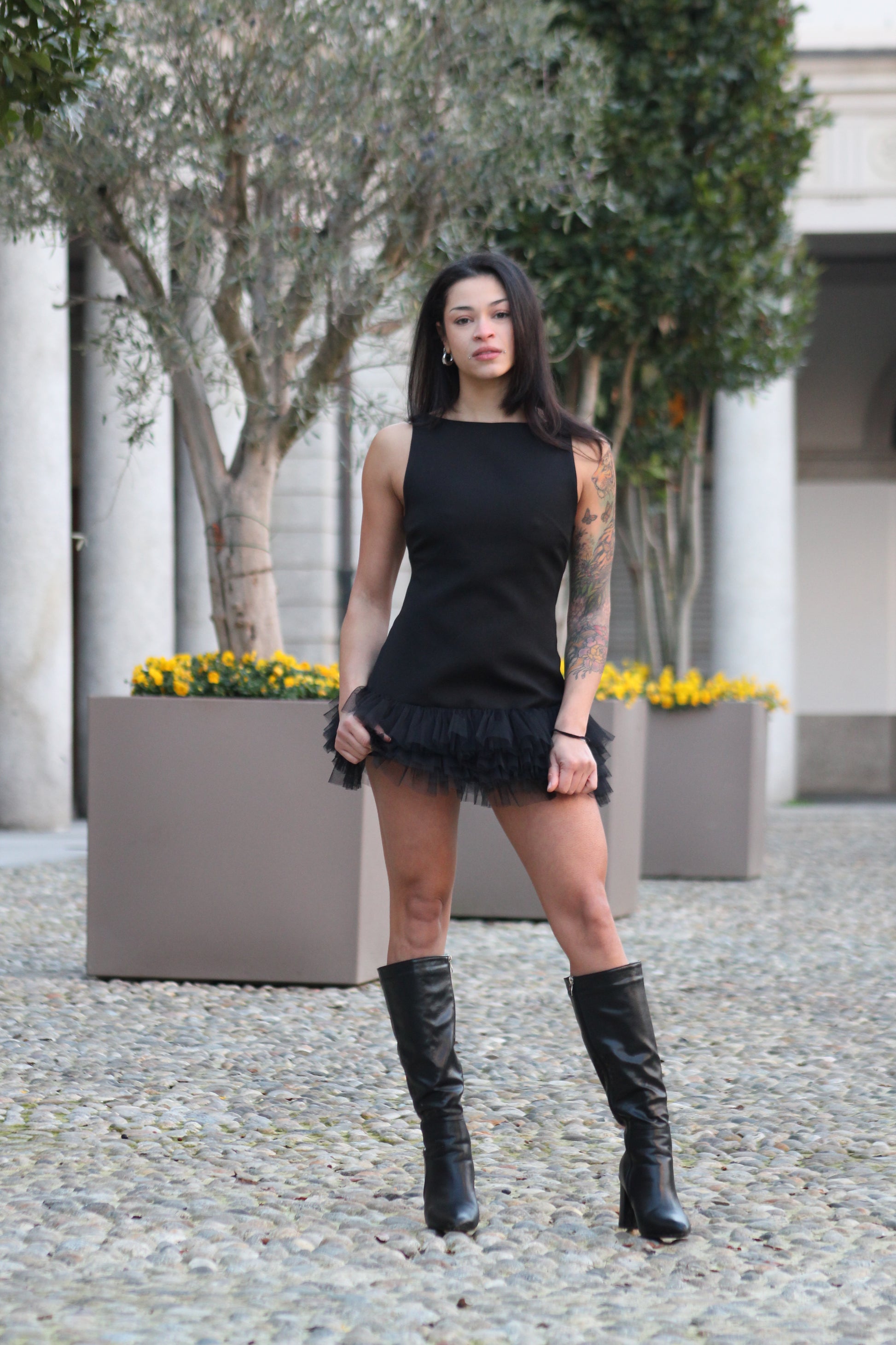 Abito tutina tulle nera