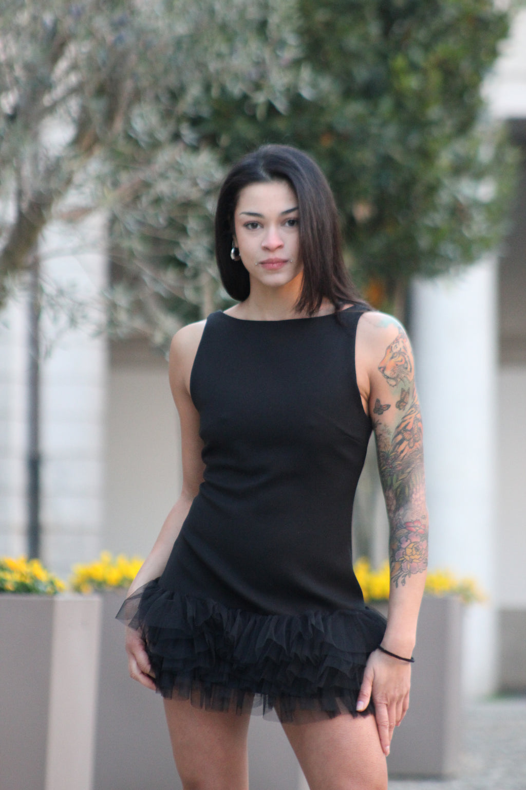 Abito tutina tulle nera