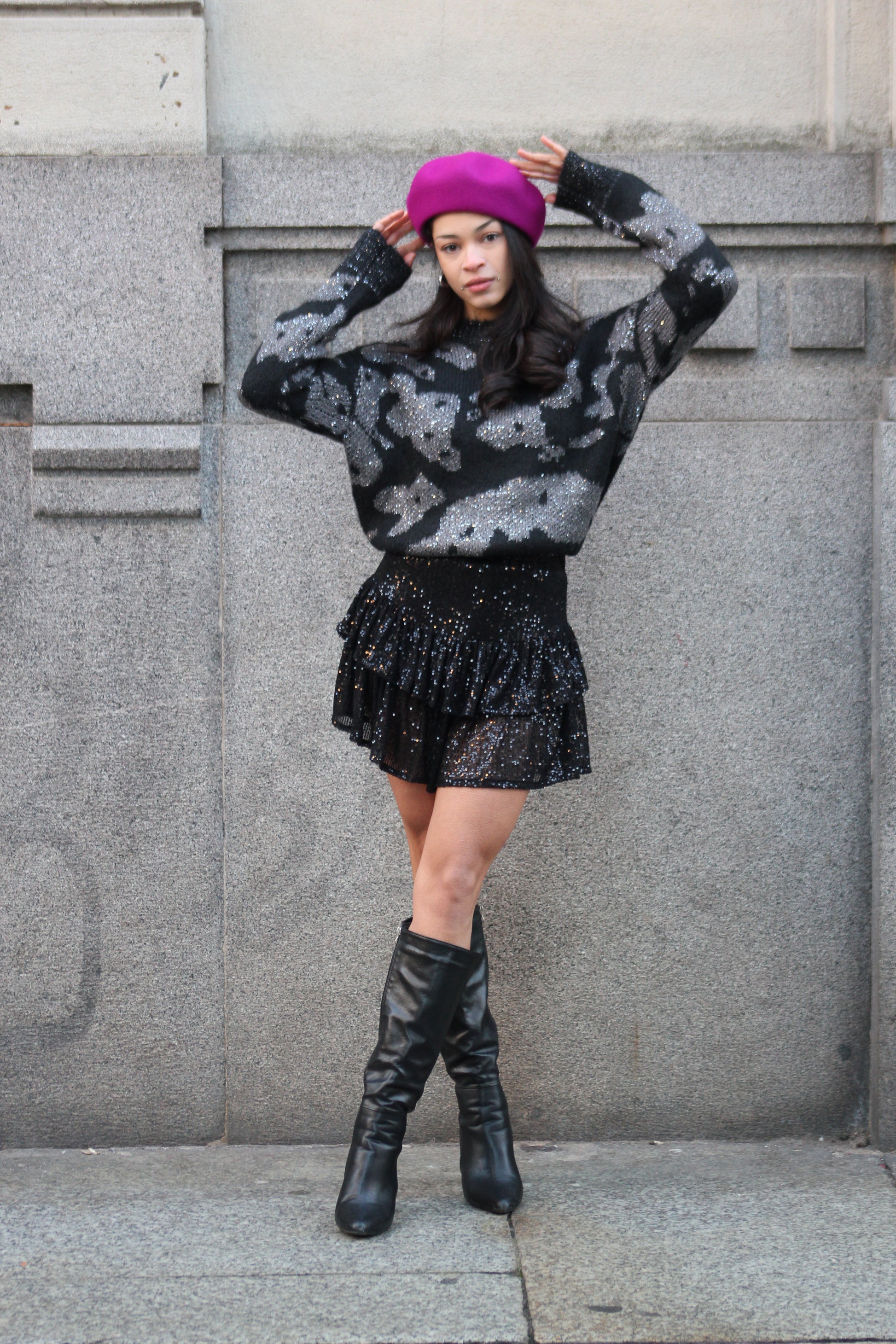 Gonna pantalone paillettes nero