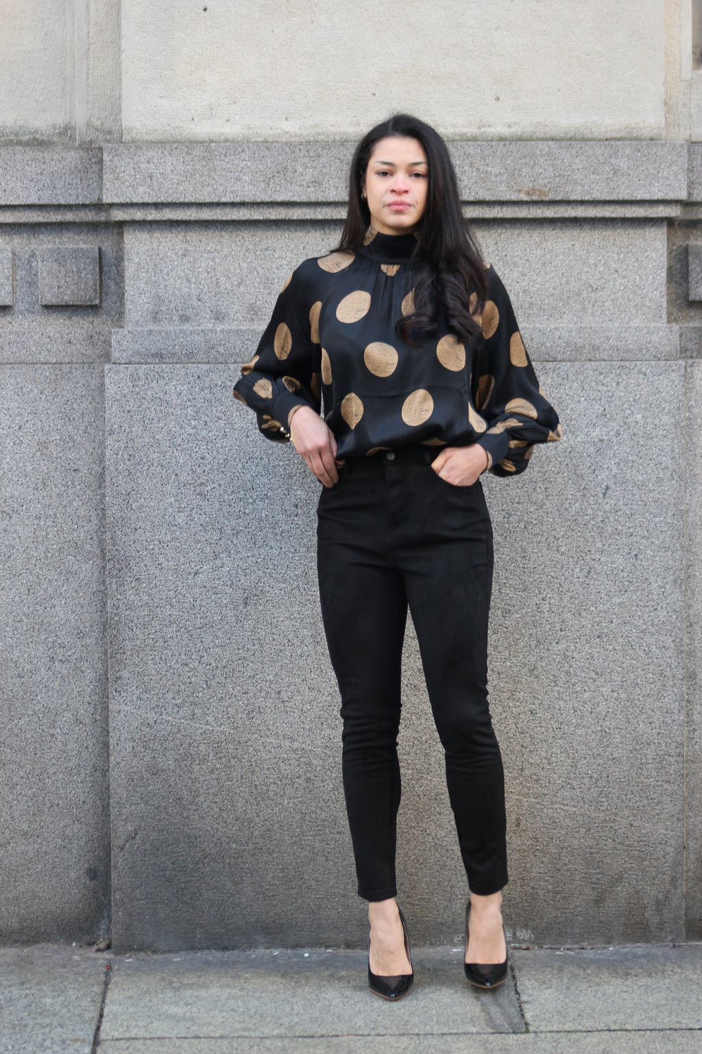 Pantalone skinny sigaretta scamosciato nero